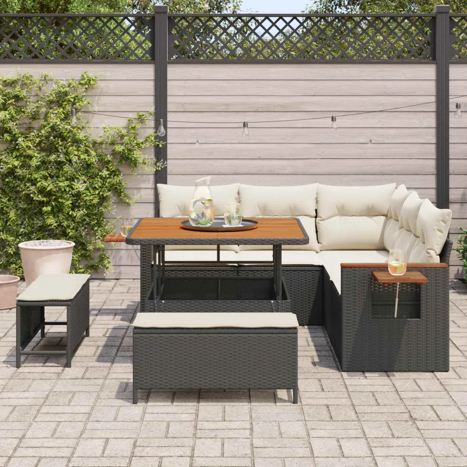 vidaXL Tuinbankenset 8 st Zwart poly rattan