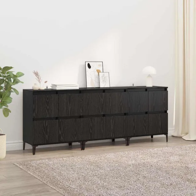 vidaXL Dressoirs 3 st Zwart Eiken 60 x 35 x 70 cm Bewerkt hout, foto 2