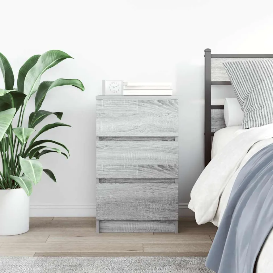 vidaXL Nachtkastje met 3 lades 39x35x65 cm grijs sonoma, foto 2