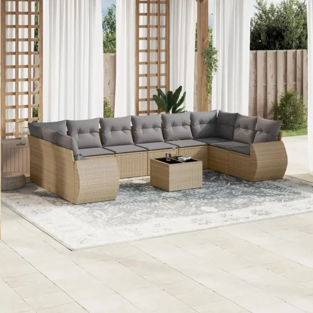 vidaXL 11-delige Tuinset met kussens poly rattan beige, foto 2