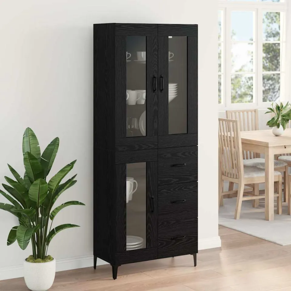 vidaXL Highboard Zwart Eiken 69,5 x 34 x 180 cm Bewerkt hout, foto 4