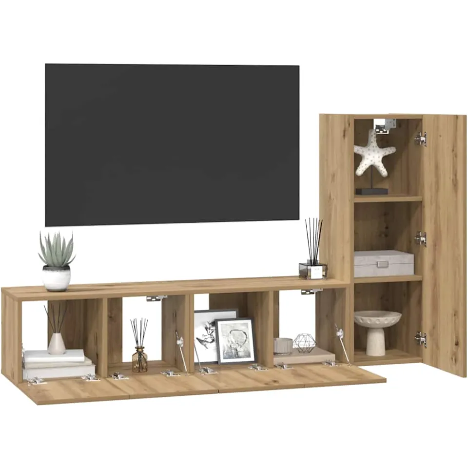 vidaXL Tv-meubelset 3 st Artisan Eiken Bewerkt hout, foto 2