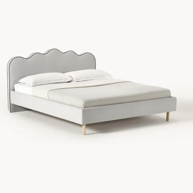 Westwing Collection Gestoffeerd bed Romy met golvend hoofdeinde Grijs