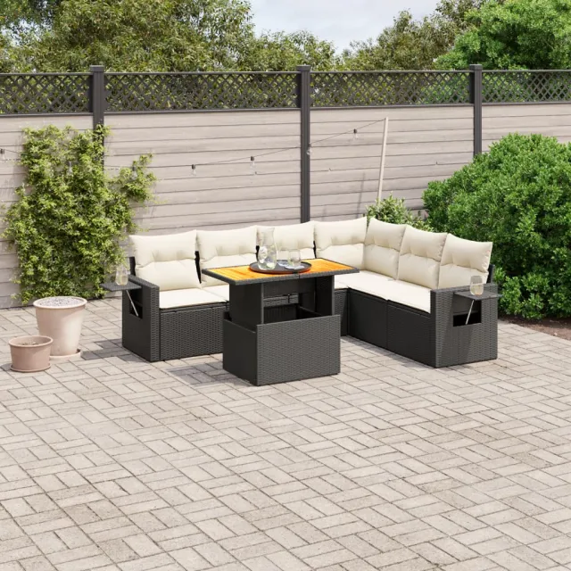 vidaXL 7-delige Loungeset met kussens poly rattan zwart, foto 2
