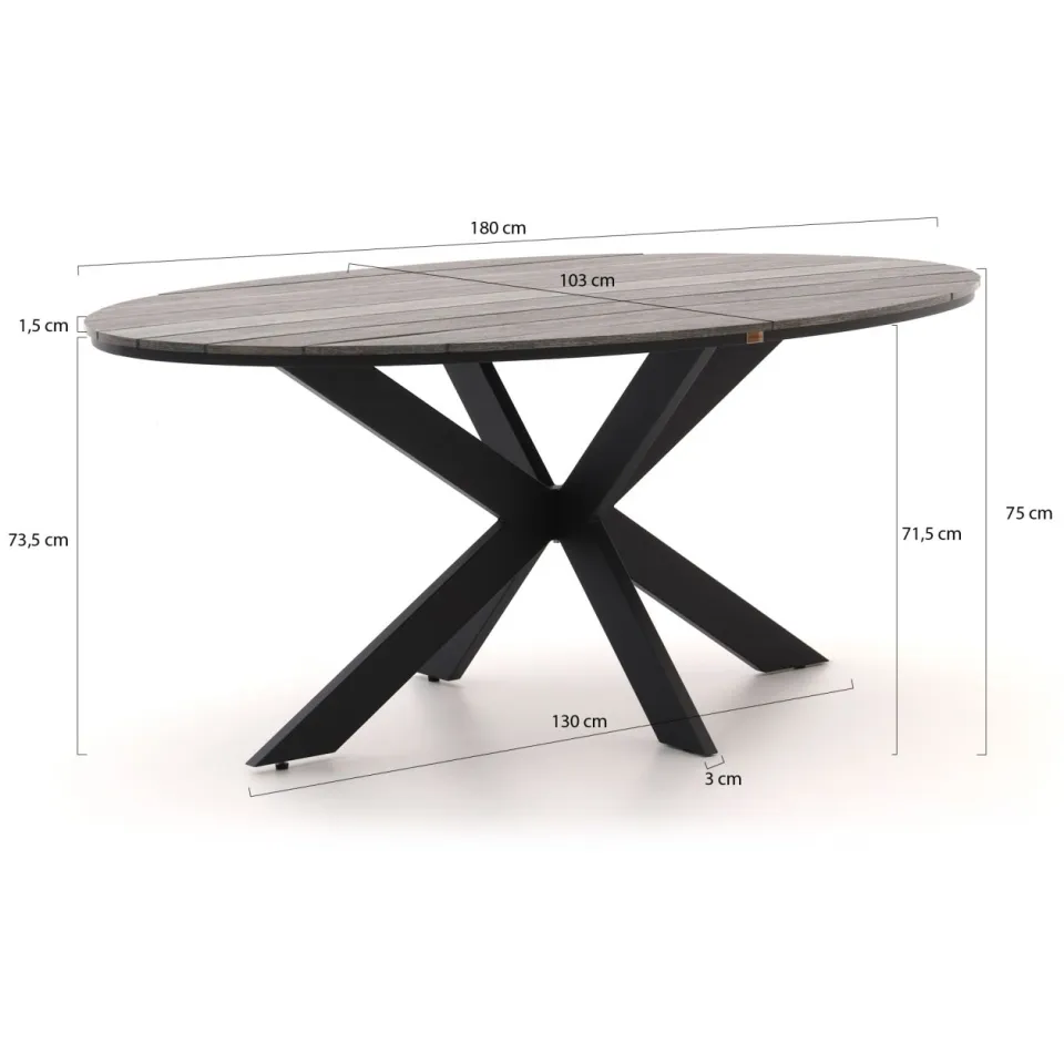 Bellagio tuinmeubelen Bellagio Fidenza dining tuintafel ovaal 180x103cm zwart, foto 2