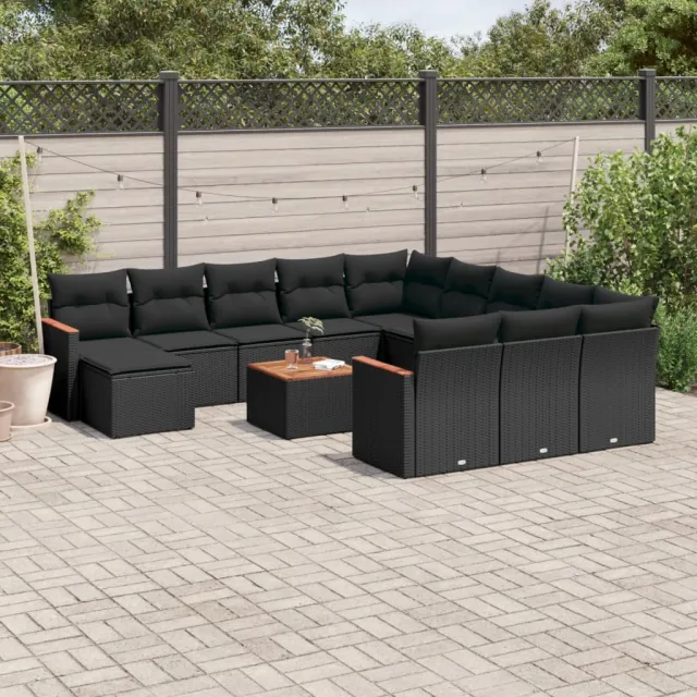 vidaXL 13-delige Loungeset met kussens poly rattan zwart, foto 2