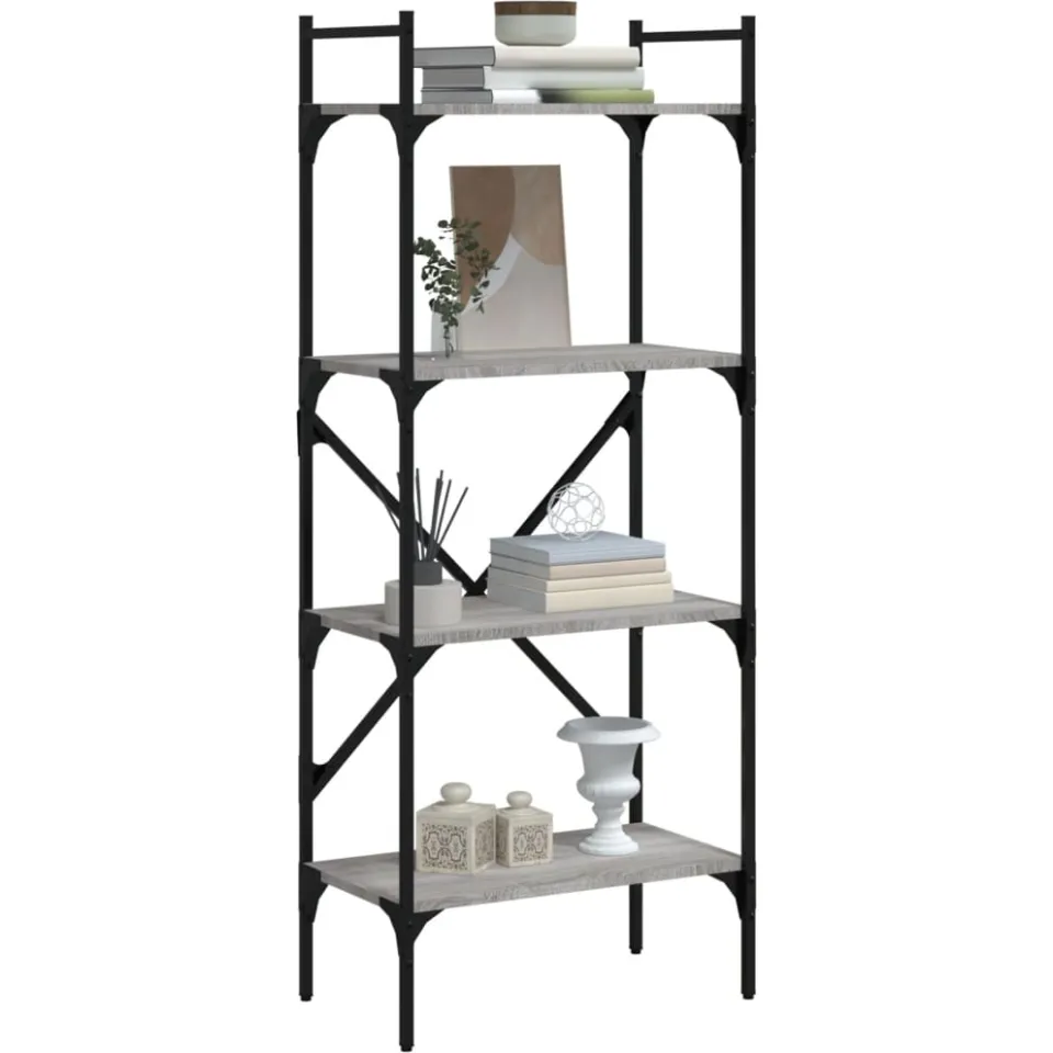 vidaXL Boekenkast 4-laags 56x31,5x138,5 cm bewerkt hout grijs sonoma