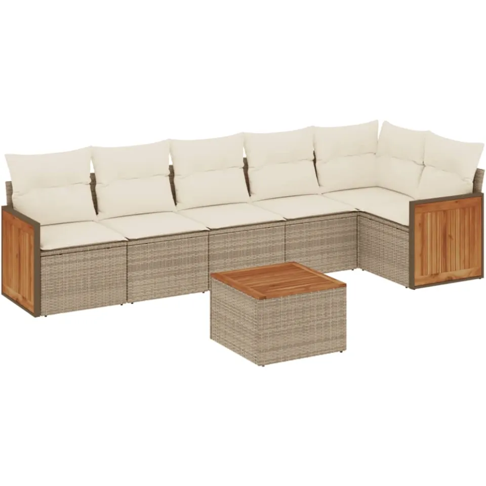 vidaXL 7-delige Loungeset met kussens poly rattan beige, foto 3