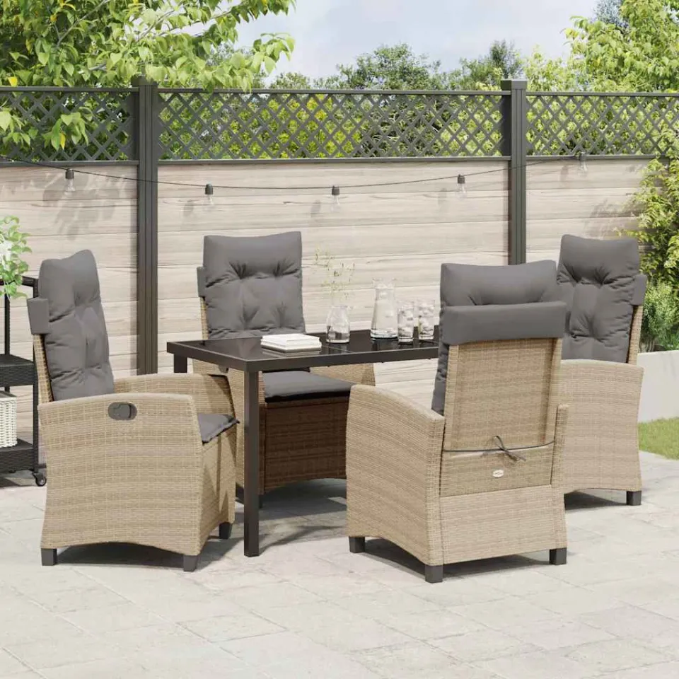 vidaXL Tuin eettafelset 5 st Beige poly rattan, foto 3