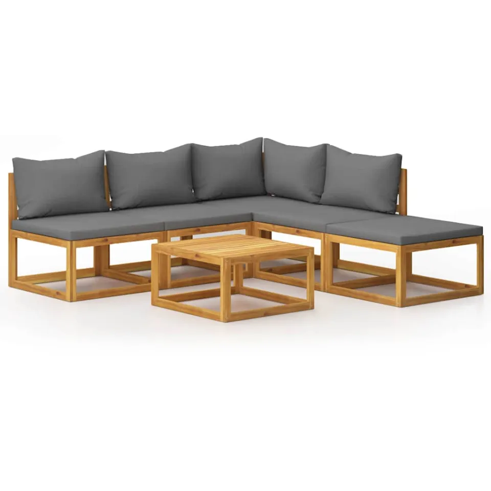 vidaXL 6-delige Loungeset met kussens massief acaciahout grijs, foto 3
