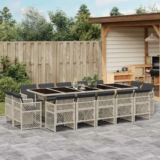 vidaXL 15-delige Tuinset met kussens poly rattan lichtgrijs grijs, foto 2