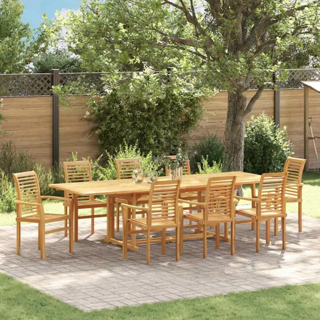 vidaXL Tuin eettafelset 9 st 280 x 100 x 75 cm Massief Teakhout bruin, foto 2