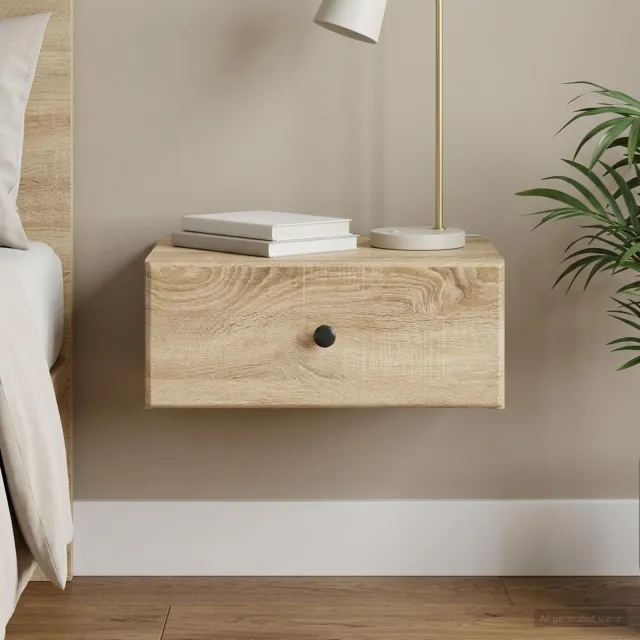 vidaXL Wandbeugel Bedkast Sonoma Eiken 49 x 34,5 x 20 cm Bewerkt hout, foto 2