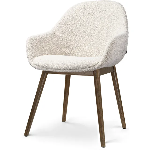 Nolon Nio-Mae eetkamerstoel bouclé beige - walnoot houten onderstel