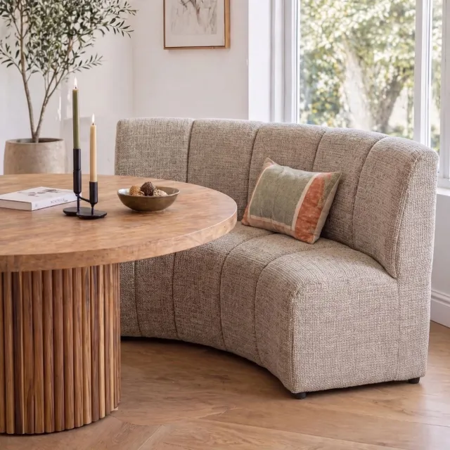 DÉJA Living Eetkamerbank Filo Rond - Taupe - 170 cm - Chenille - Japandi - Pocketvering