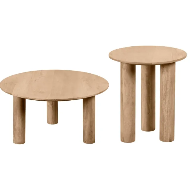 Lewis & Loft Salontafels Lian - Mangohout - Rond - Naturel - Klein en groot - Set van 2