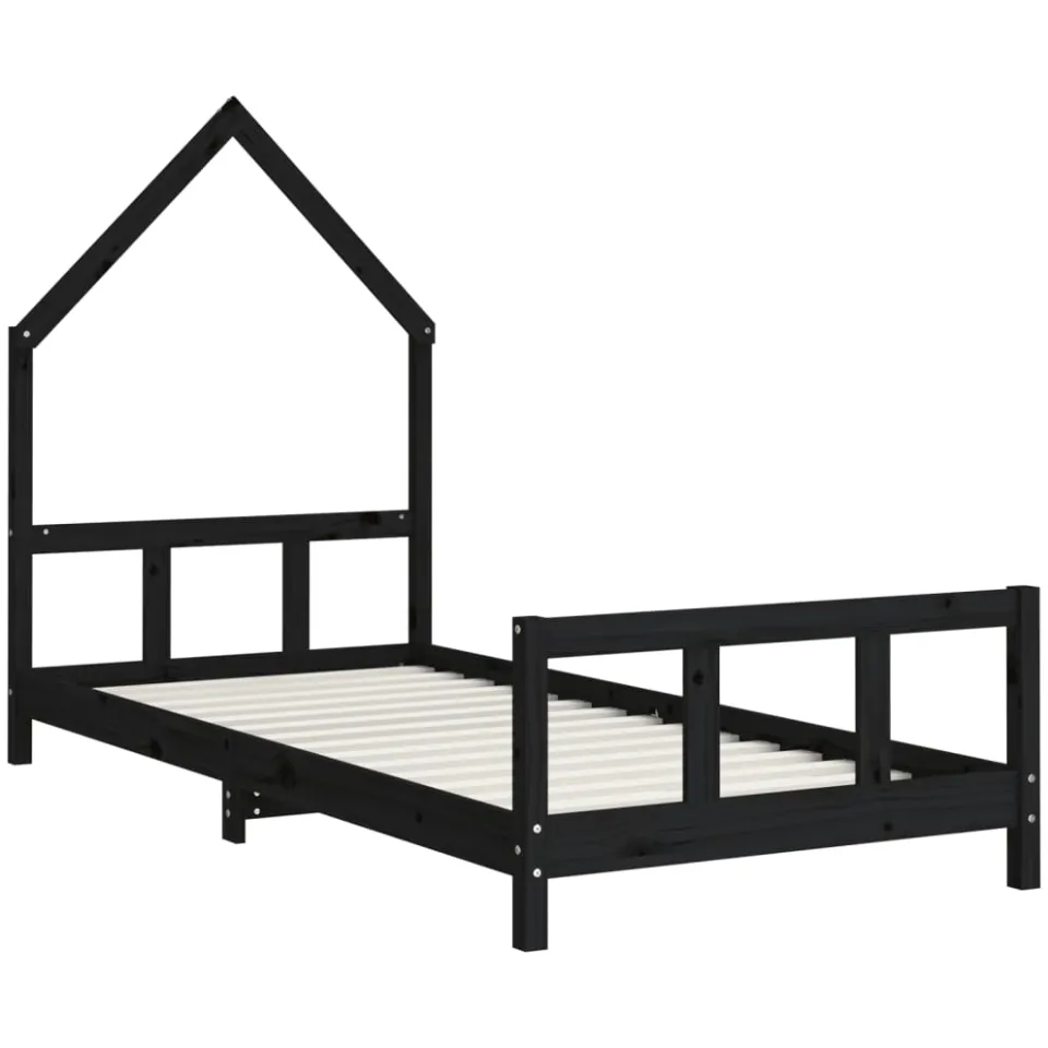 vidaXL Kinderbedframe 90x200 cm massief grenenhout zwart