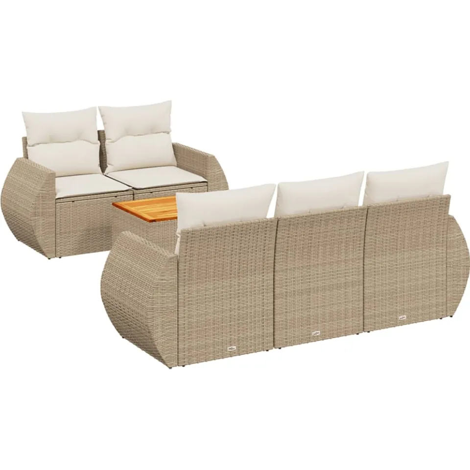 vidaXL 6-delige Loungeset met kussens poly rattan beige, foto 3