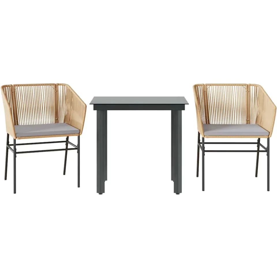 vidaXL 3-delige Tuinset met kussens poly rattan glas bruin