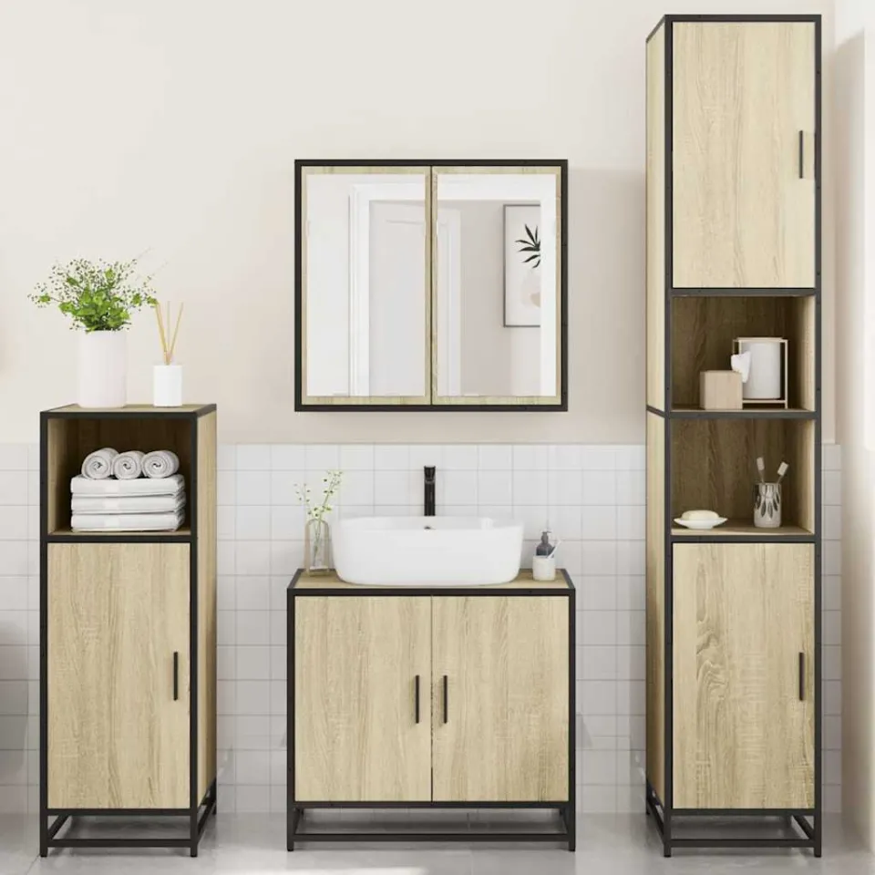 vidaXL 4-delige Badkamermeubelset bewerkt hout sonoma eikenkleurig, foto 2