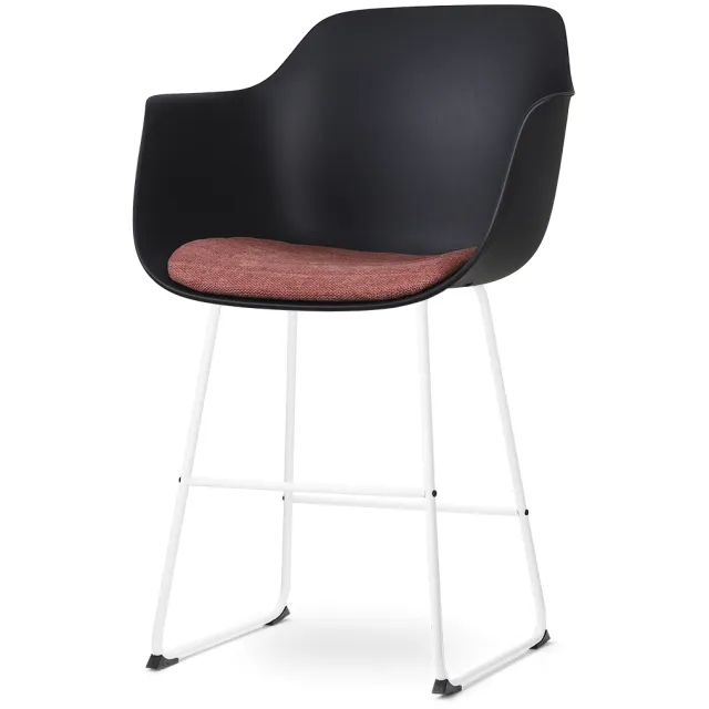 Nolon Nino-Liz barkruk zwart met terracotta rood zitkussen - wit onderstel - 65 cm