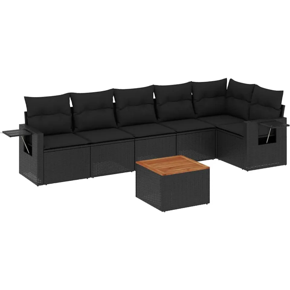 vidaXL 7-delige Loungeset met kussens poly rattan zwart, foto 3
