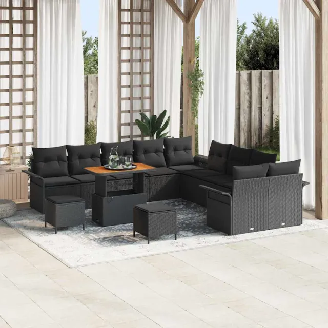 vidaXL Tuinbankenset 13 st Zwart poly rattan, foto 2