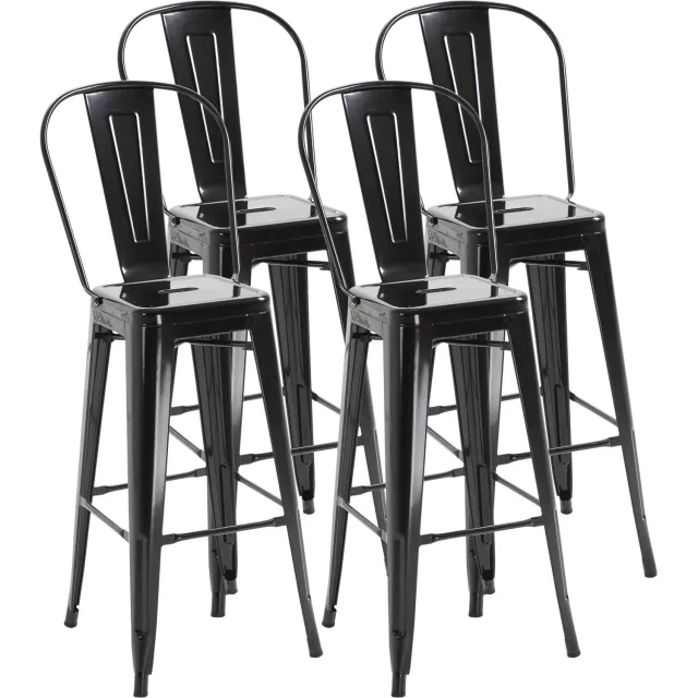 Lunpog Barkrukken set - 4 stoelen - Zithoogte 76 cm - Stapelbaar - Stevige rugleuning - Zwart