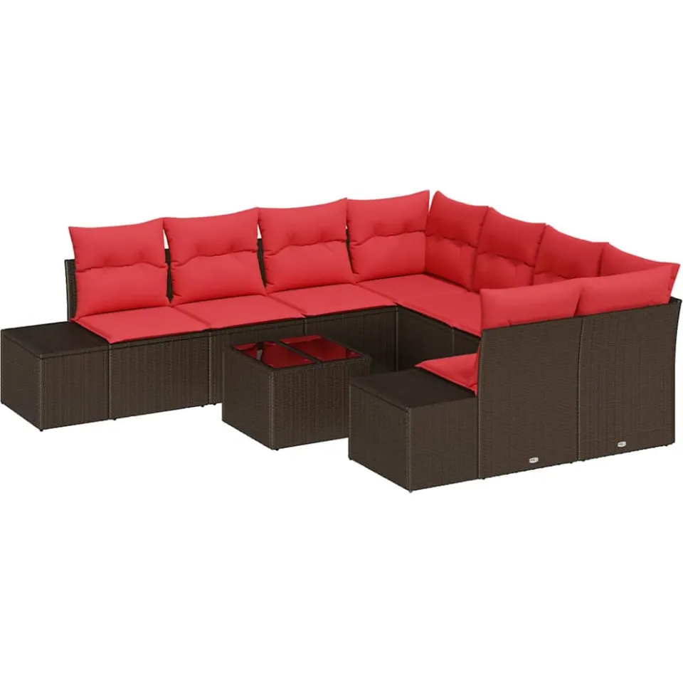 vidaXL Tuin Sofa Set 9 st Beige en Rood poly rattan Bruin