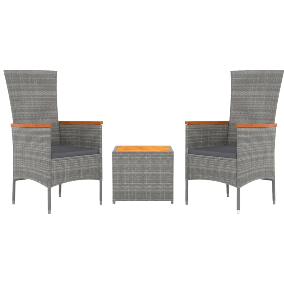 vidaXL 3-delige Loungeset poly rattan en massief acaciahout grijs