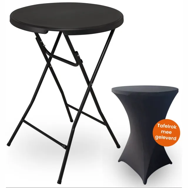 Goliving Statafel – Inclusief Statafelhoes – Statafelrok – Inklapbaar – Stevige partytafel – Voor binnen en buiten – Draagvermogen 50kg – Ø80 x 110 cm – 8,5 kg – Zwart