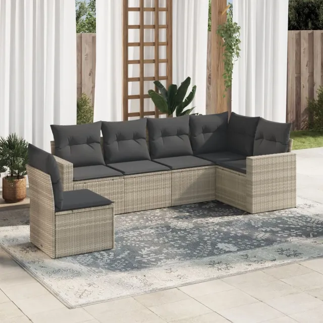 vidaXL 6-delige Loungeset met kussens poly rattan lichtgrijs grijs, foto 2