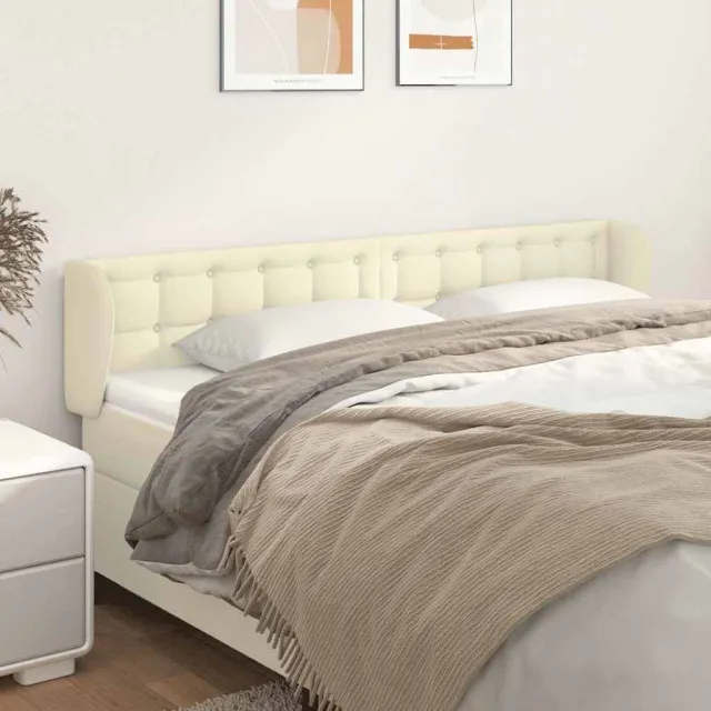 vidaXL Hoofdbord met randen 183x23x78/88 cm kunstleer crèmekleurig