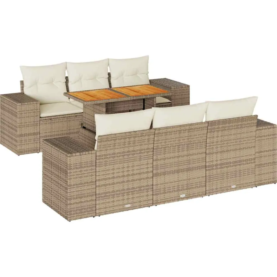 vidaXL 7-delige Loungeset met kussens poly rattan beige, foto 3