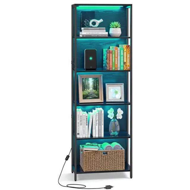Vasagle Boekenkast - Met 6 Lagen - Verstelbare LED-Verlichting - 178,6 cm Hoog - Veelzijdig Gebruik Zwart