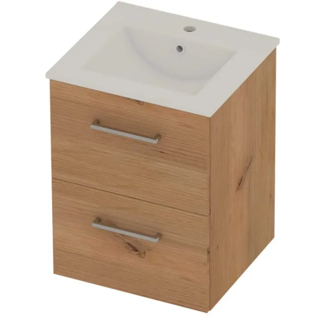 Basic-Line Coach 46 Badmeubelset Porselein 1 Kraangat Voor Grepen 50x46x62 cm Whisky Oak Glans Wit
