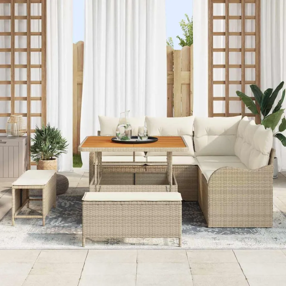 vidaXL Tuinbankenset 8 st Beige poly rattan, foto 3