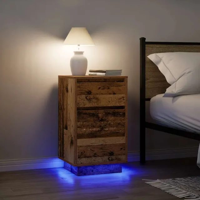 vidaXL Nachtkastje met LED-verlichting 38x34x65 cm oud hout Bruin