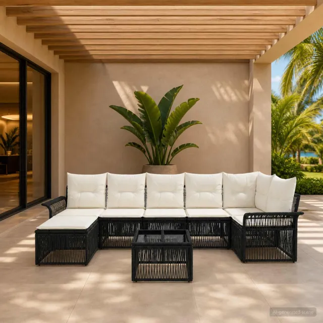vidaXL Tuinbankenset 8 st Zwart poly rattan, foto 2
