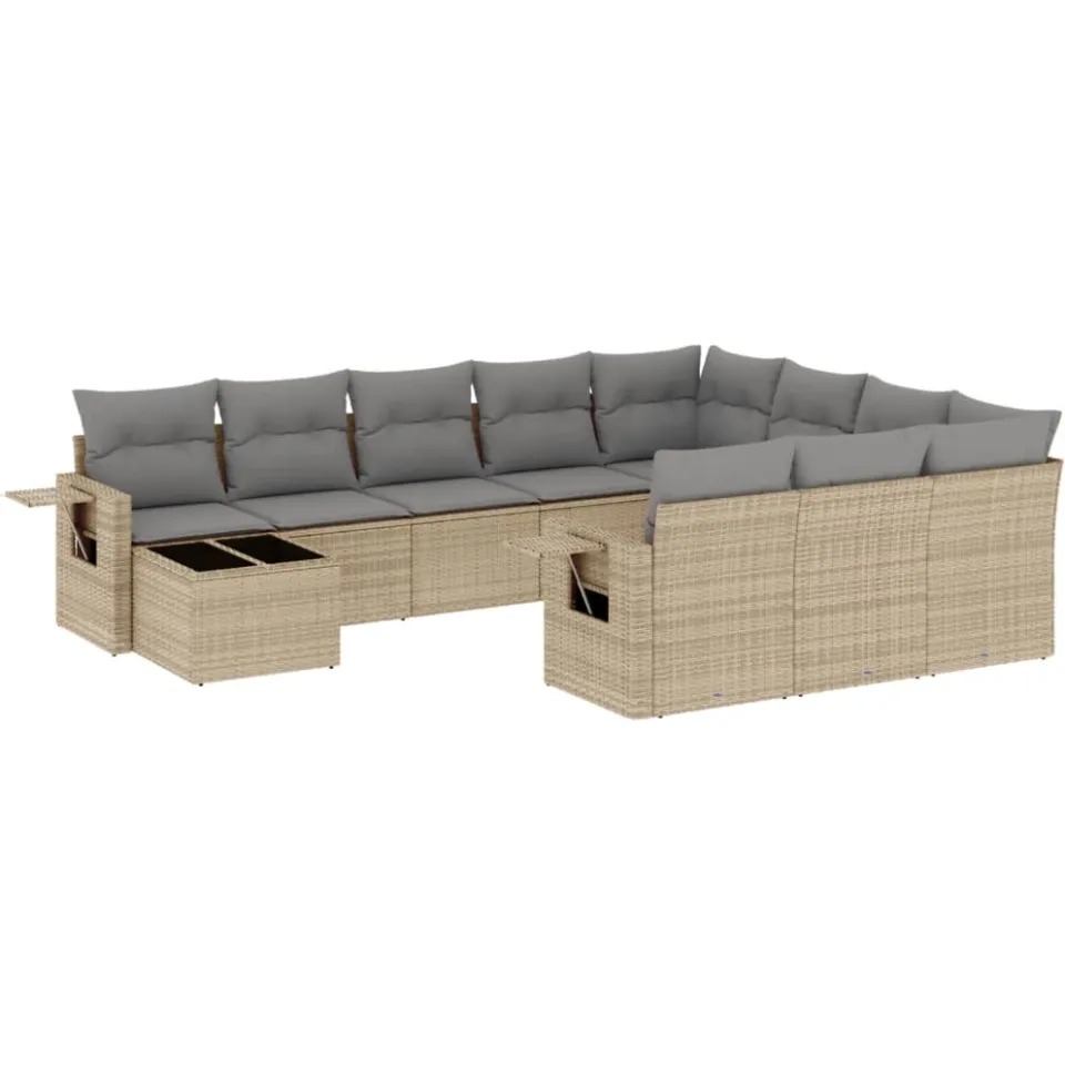 vidaXL 11-delige Tuinset met kussens poly rattan beige, foto 3