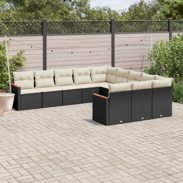 vidaXL 11-delige Loungeset met kussens poly rattan zwart, foto 2