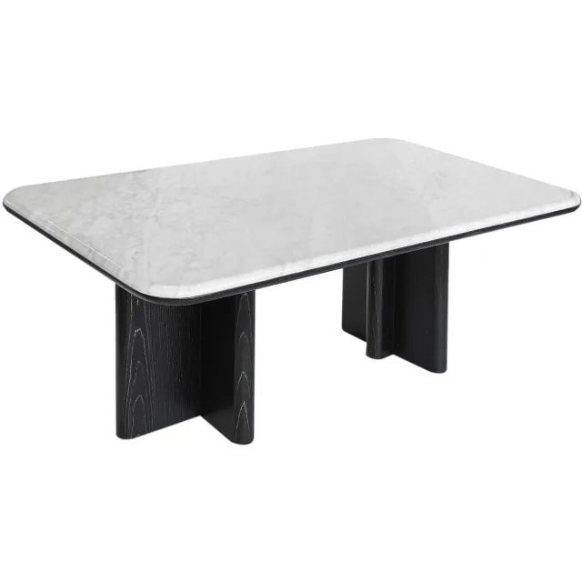 Vente-unique Salontafel van marmer met essen fineer - Wit en zwart - ZANESKA