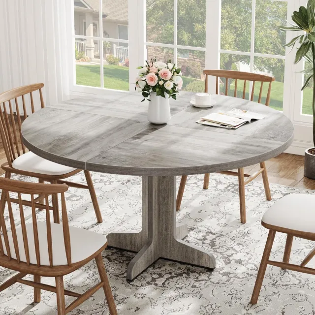 Triumpunpre Eettafel Rond - 120x120x76cm - Stevig Onderstel - Keukentafel geschikt - voor 4 tot 6 Personen - voor Eetkamer of Woonkamer - Grijs
