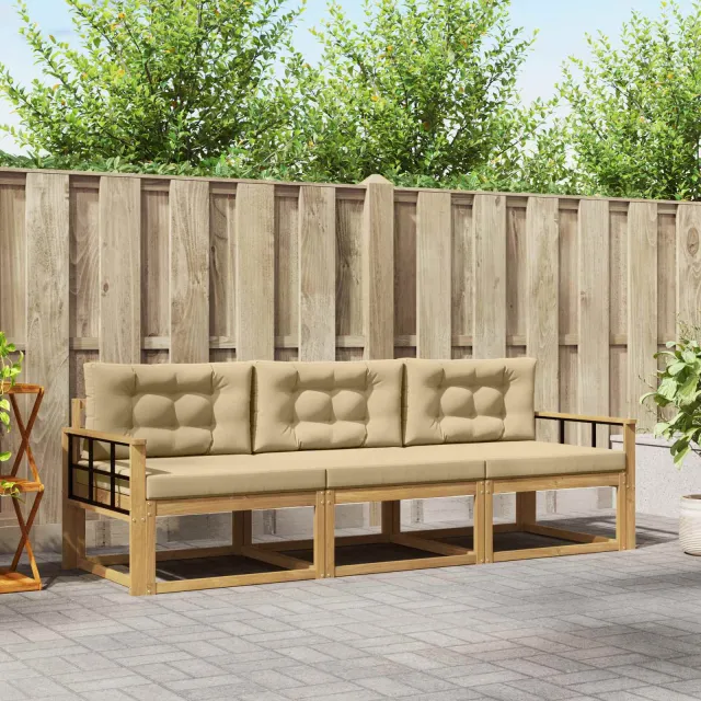 vidaXL Buiten bankenset 3 st Wit en Beige Polyester