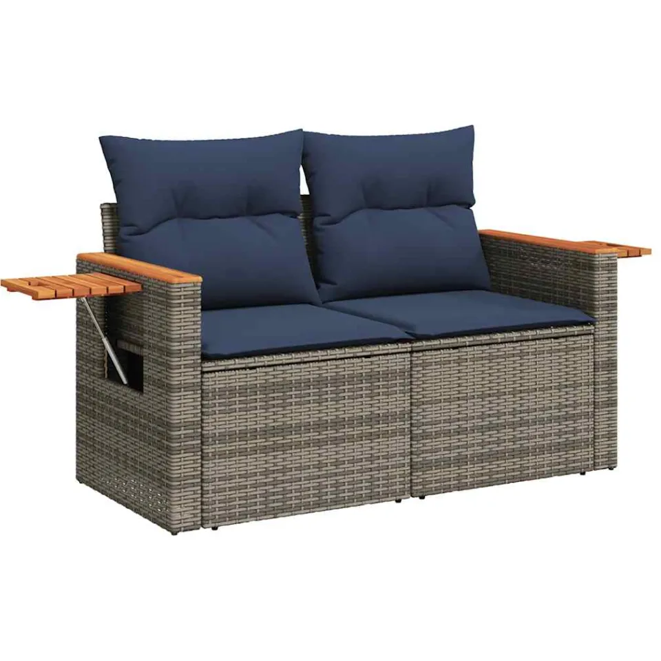vidaXL 11-delige Loungeset met kussens poly rattan grijs