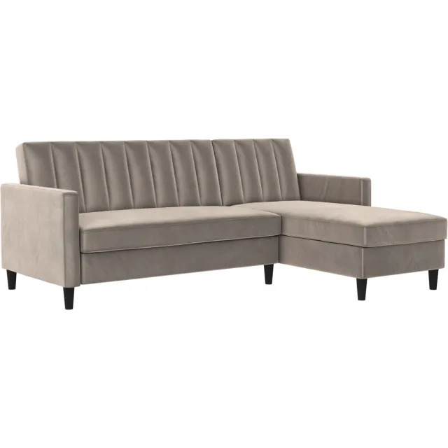 Notio Living Celine-Slaapbank - Chaise Longue - Taupe Fluweel Taupe