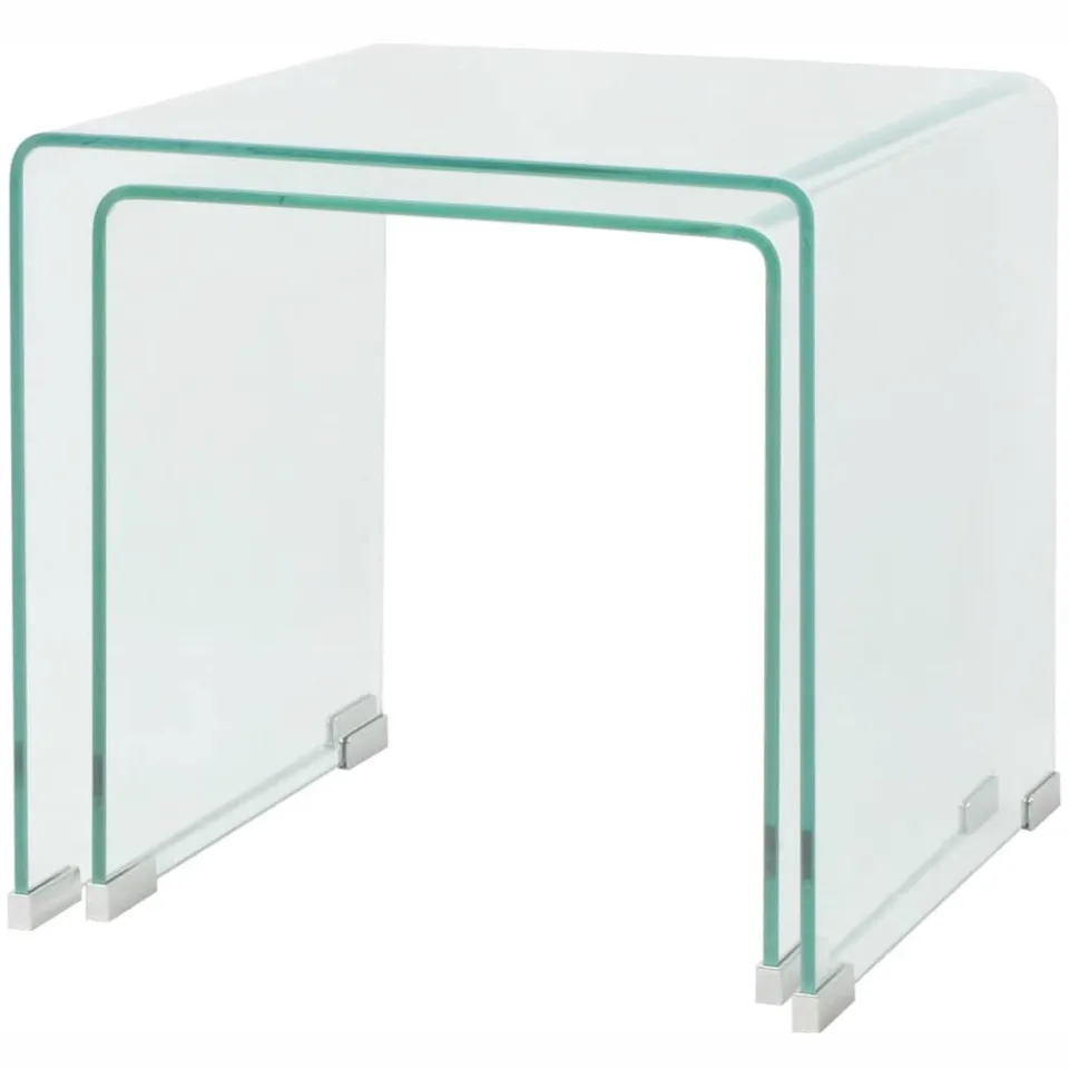 vidaXL Bijzettafel set 2-dlg transparant gehard glas transparent, foto 4