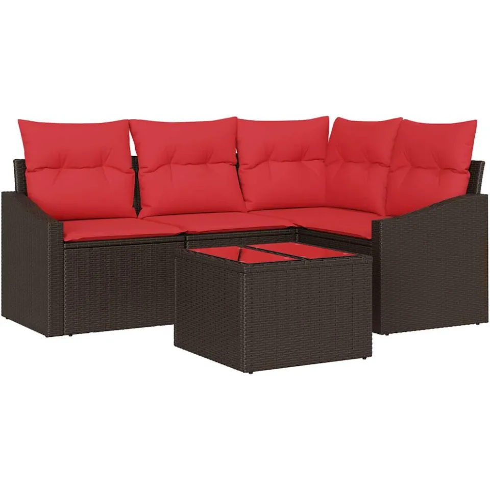 vidaXL Bankstel 5 st Bruin poly rattan