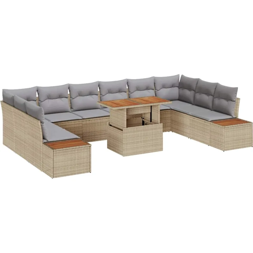 vidaXL Tuin Sofa Set 11 st Beige Poly riet