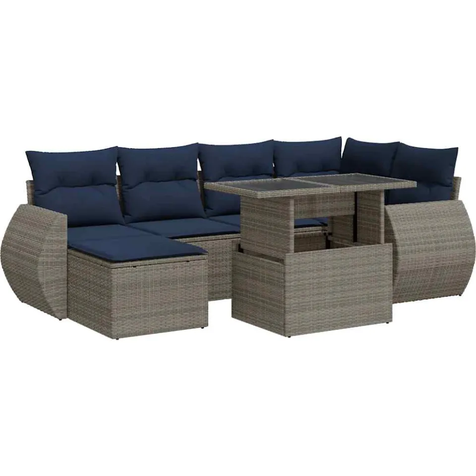 vidaXL 7-delige Loungeset met kussens poly rattan acacia grijs, foto 3